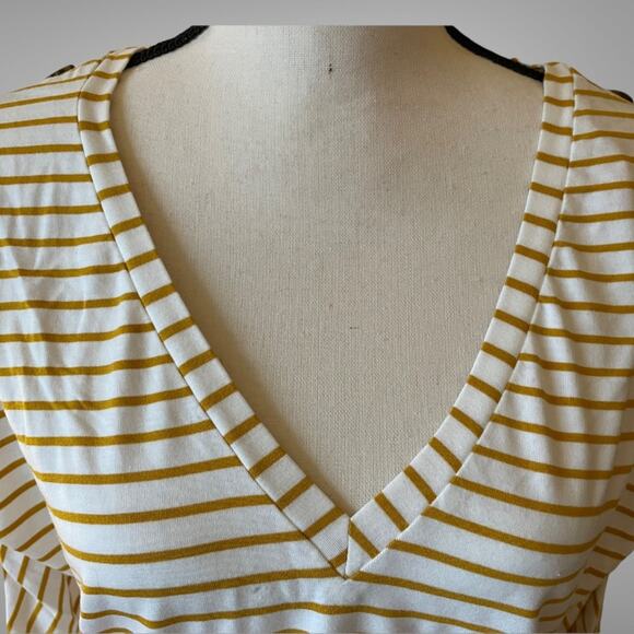 Women’s V-Neck Sweatshirt Yellow/White Stripes Size S - Picture 3 of 12